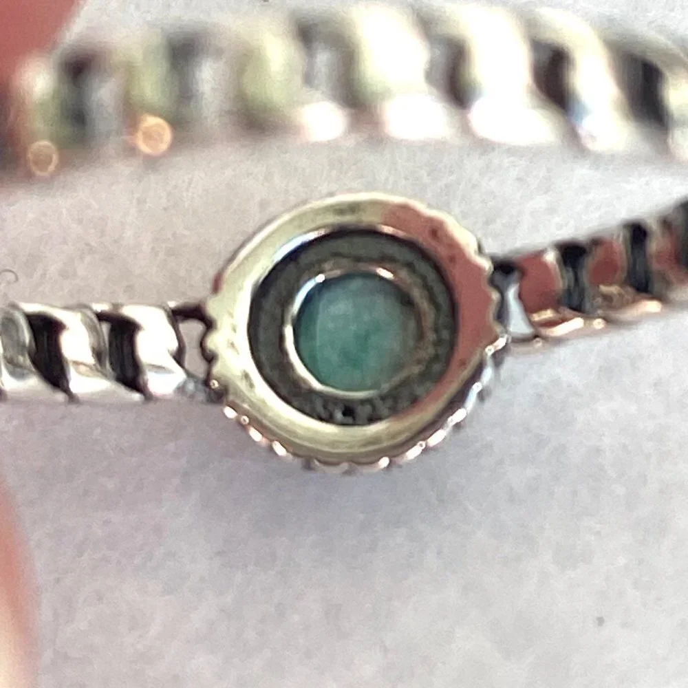 Sterling Silver 925 Dainty Minimalist Round Turquoise Twisted Band Ring Sz 5.25